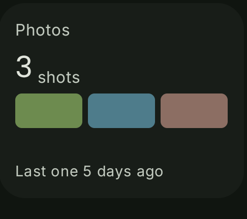 Progress photos card with three recent shots