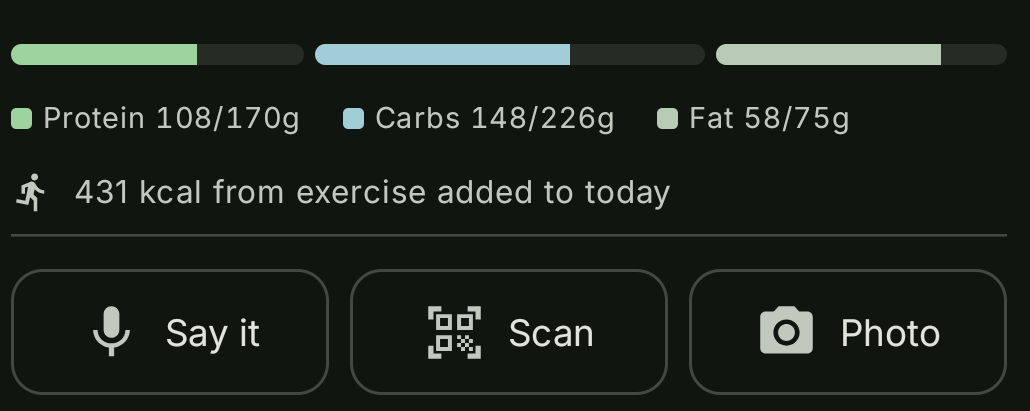 Say it, Scan and Photo logging buttons