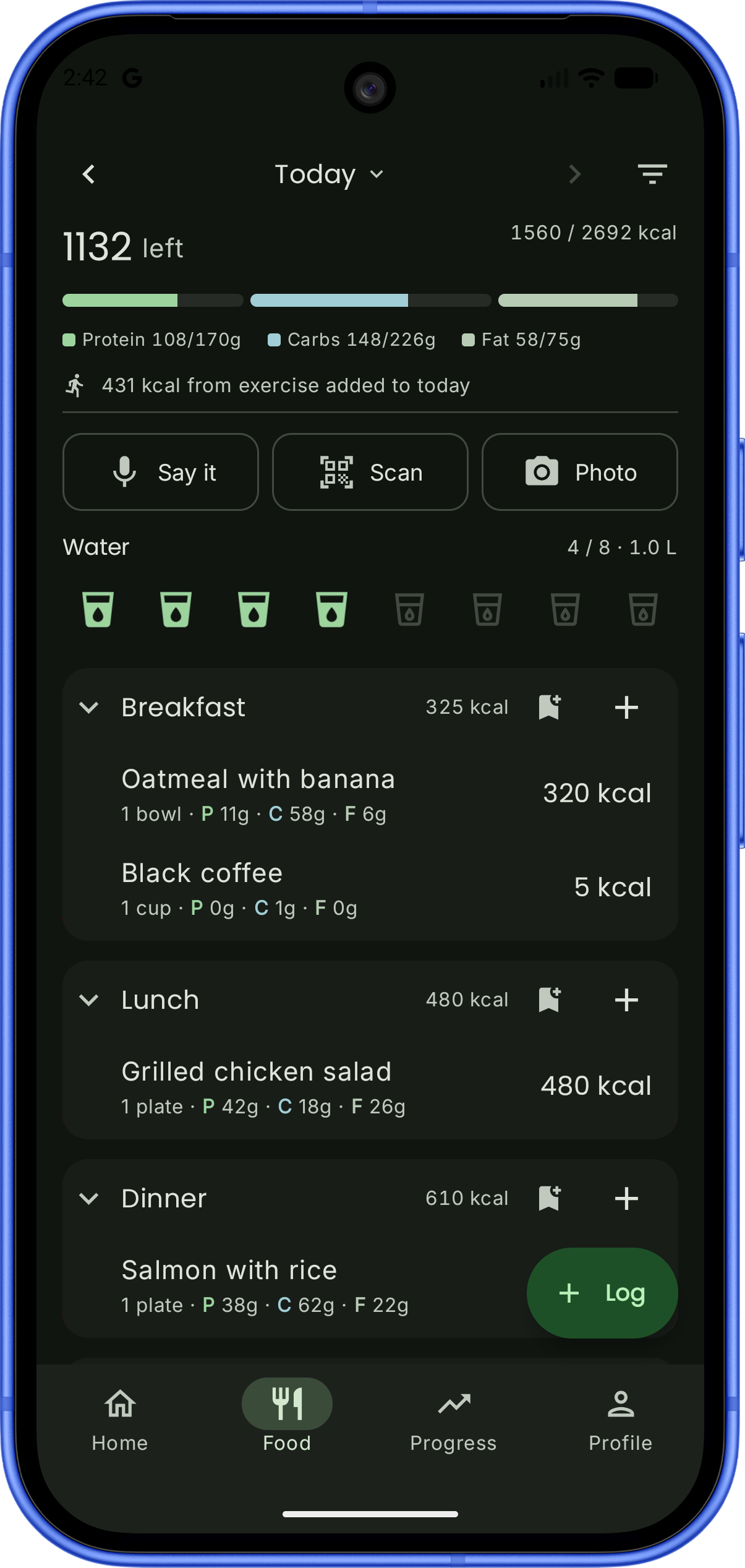 FitPulse Food tab